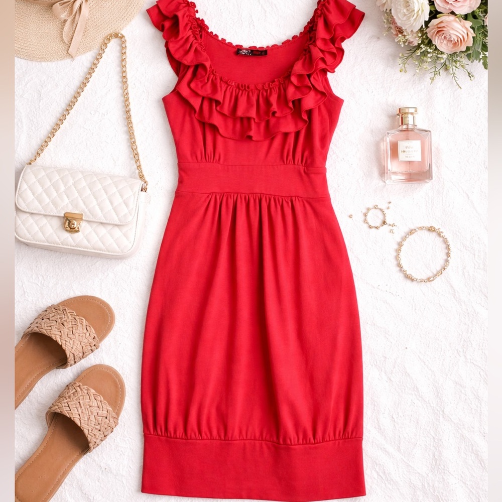Mar Q Y2K Vintage Off Shoulder Ruffle Mini Dress - Picture 4 of 10